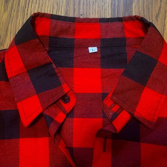 Budweiser button up top t-shirt size L western Black & Red plaid - Picture 6 of 7